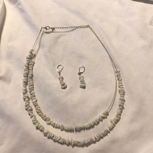 Two strand natural stone beads necklace w/earrings